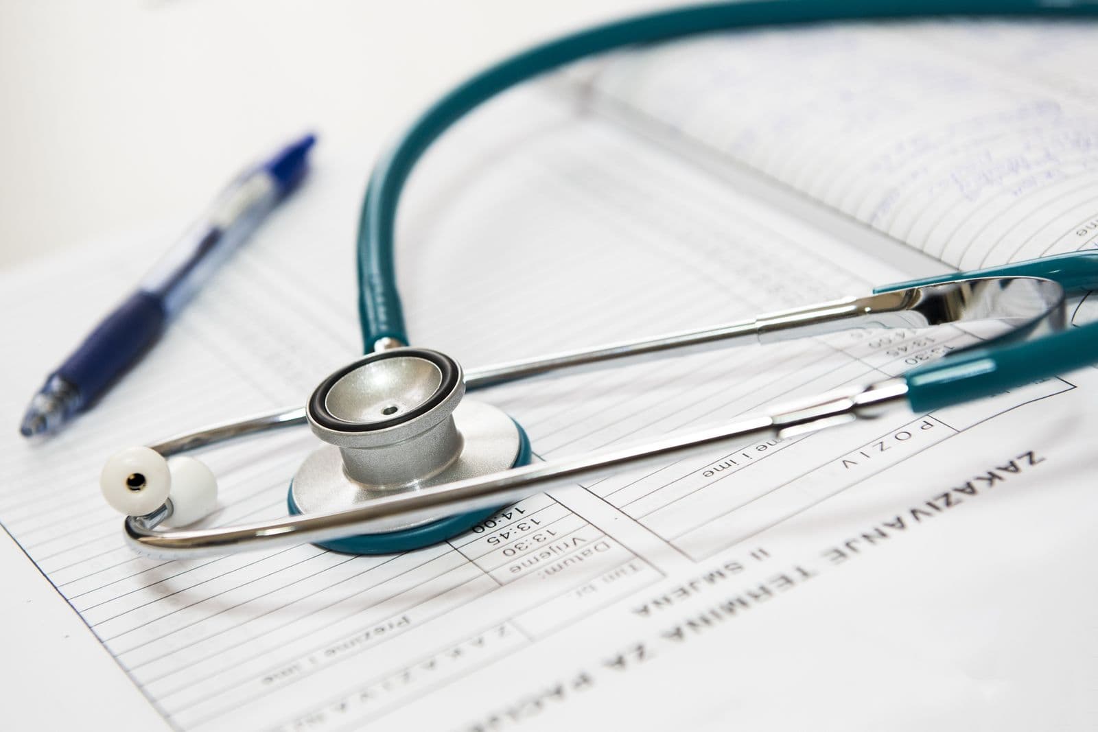 Stethoscope on a clinical appointment form